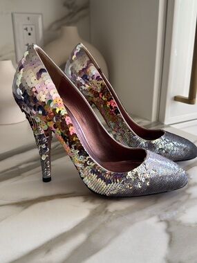Miu Miu Iridescent Sequin Round-Toe Heels size 38 worn once